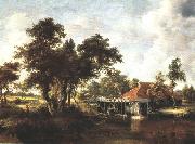HOBBEMA, Meyndert, Wooded Landscape with Water Mill wf